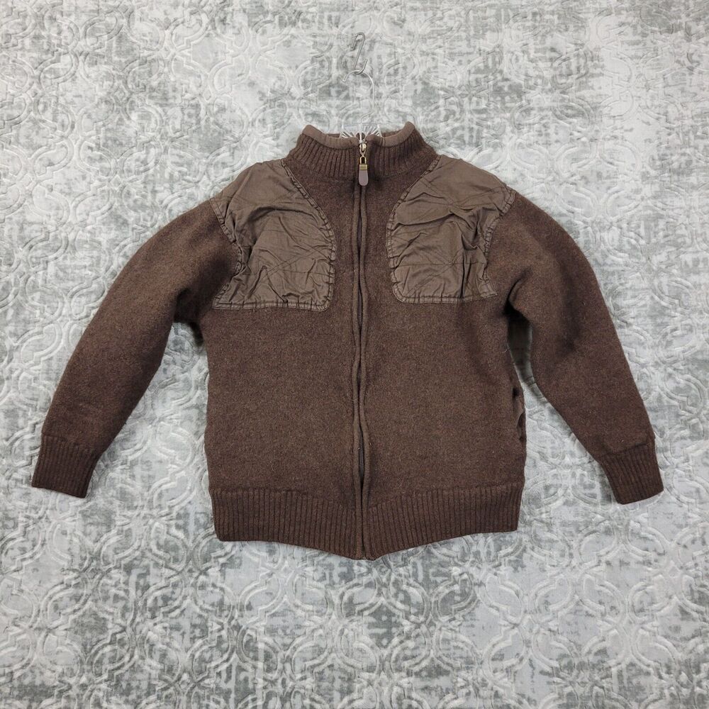 Orvis Sweater Womens Large Brown Ultimate Foul Weather Wool Shooting Full Zip